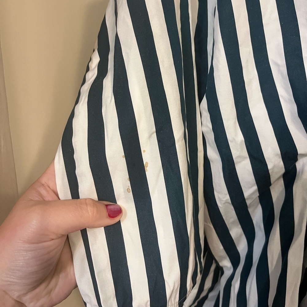Lafayette 148 New York Blue and White Striped Wrap Blouse - Picture 11 of 11